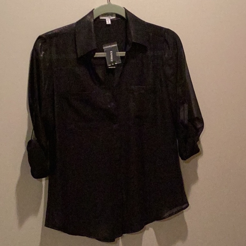NWT Express small black shimmer blouse